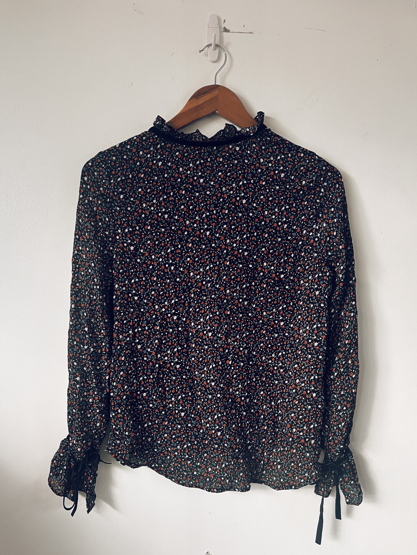 Dainty Floral Black Long Sleeve Blouse