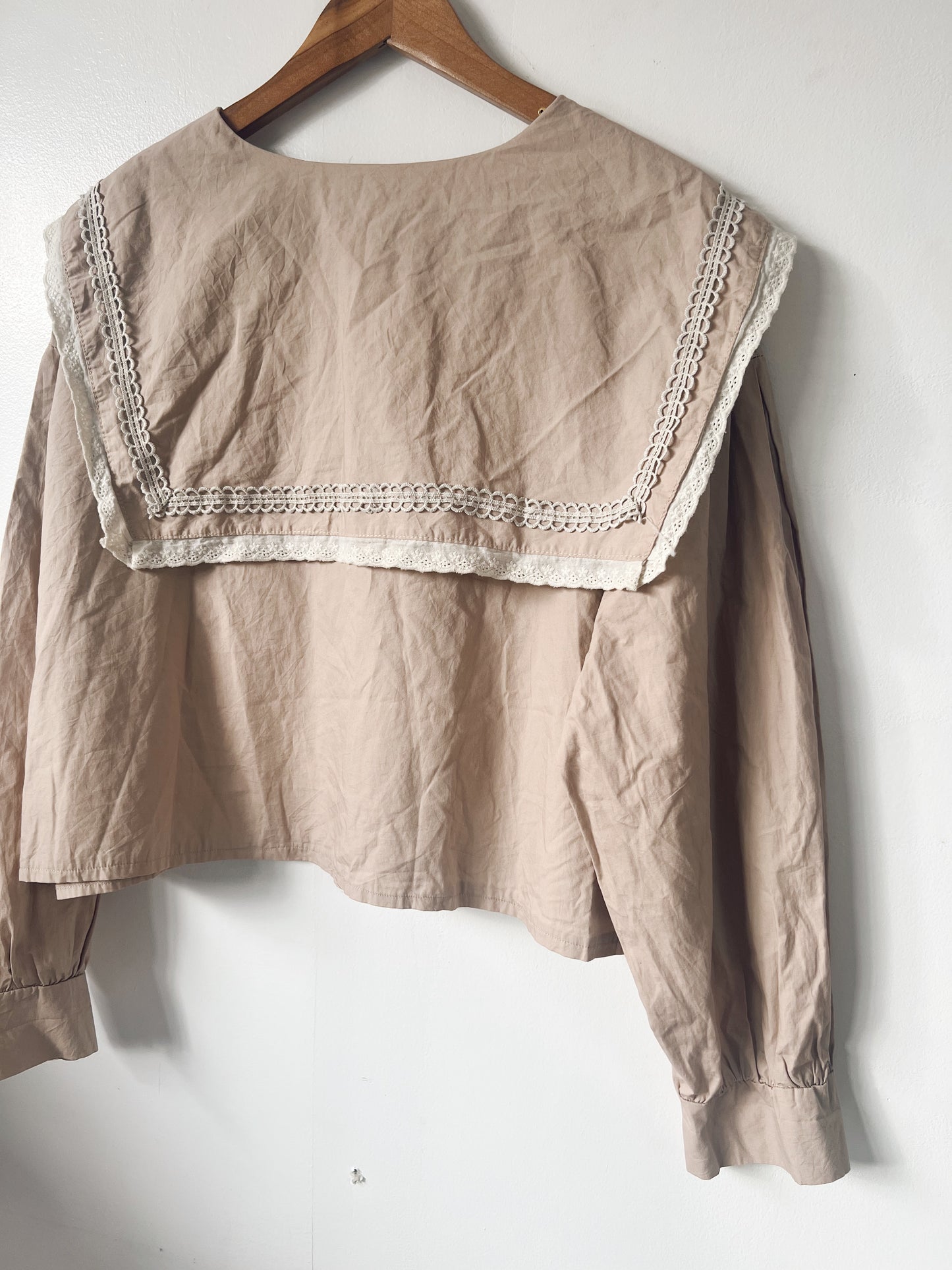 Big Collar Light Brown Long Sleeve Blouse