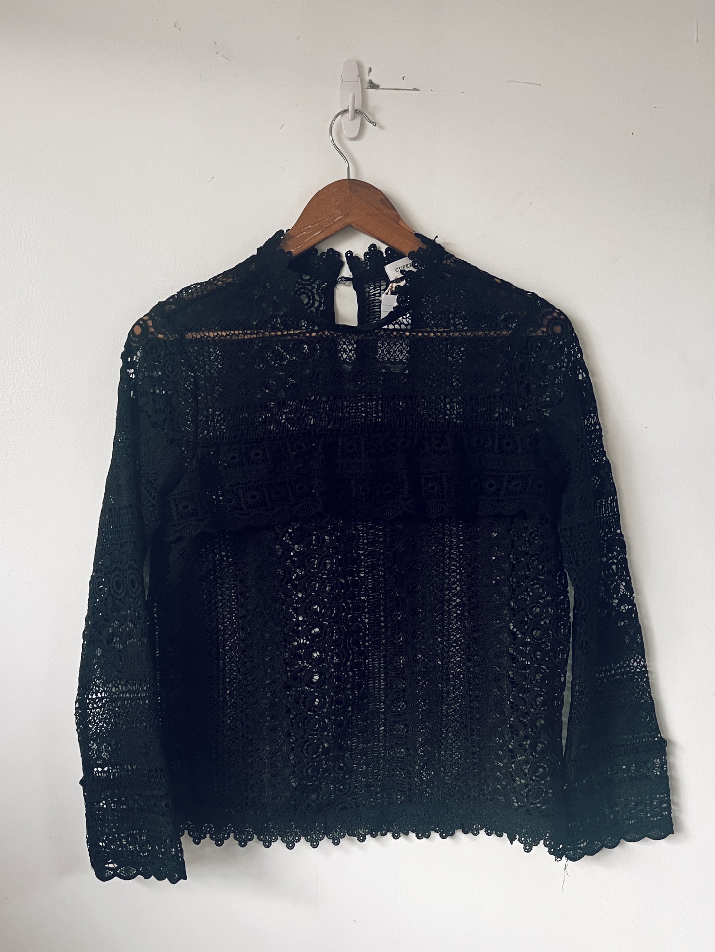 Black Intricate Lace Long Sleeve Blouse