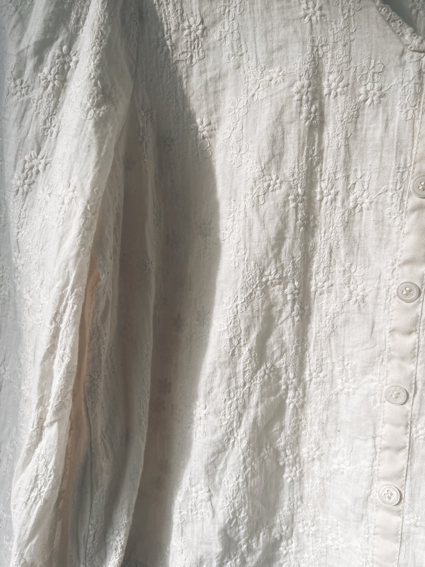 Floral Embroidered Cream Long Sleeve Blouse