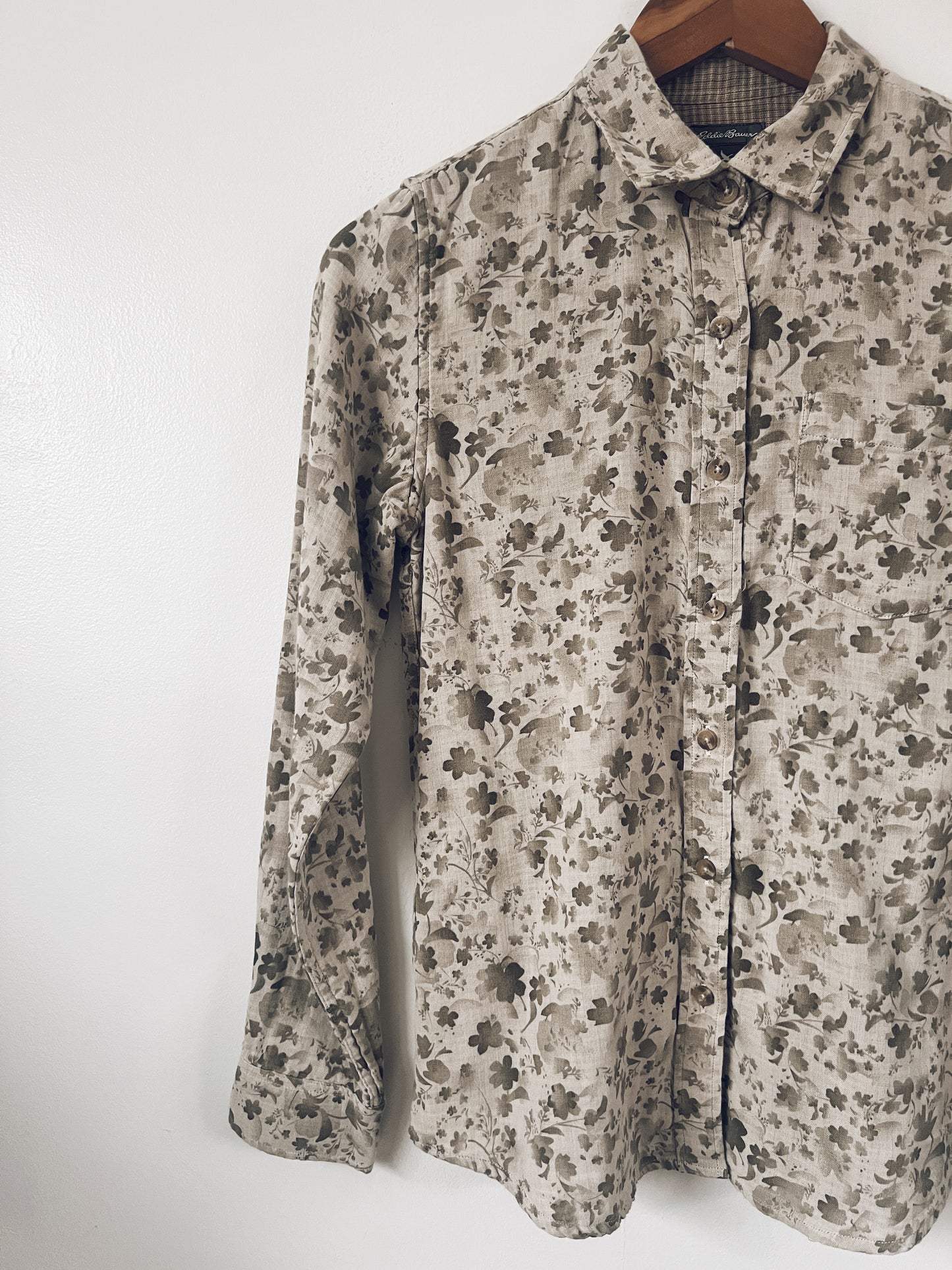 Floral Brown/Muted Green Long Sleeve Blouse