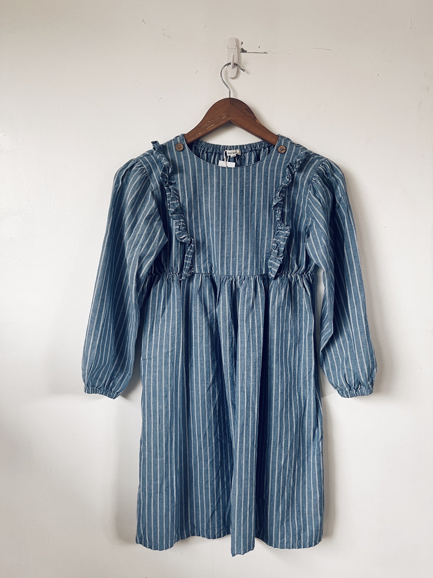 Blue and White Stripes Long Sleeve Dress