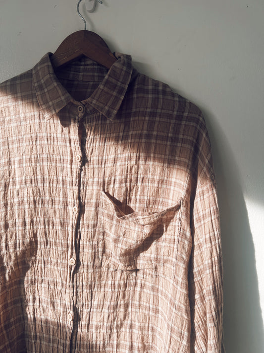 Brown Oversize Checkered Long Sleeve Blouse