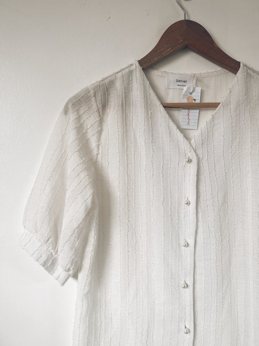 White Textured Short Sleeve Blouse