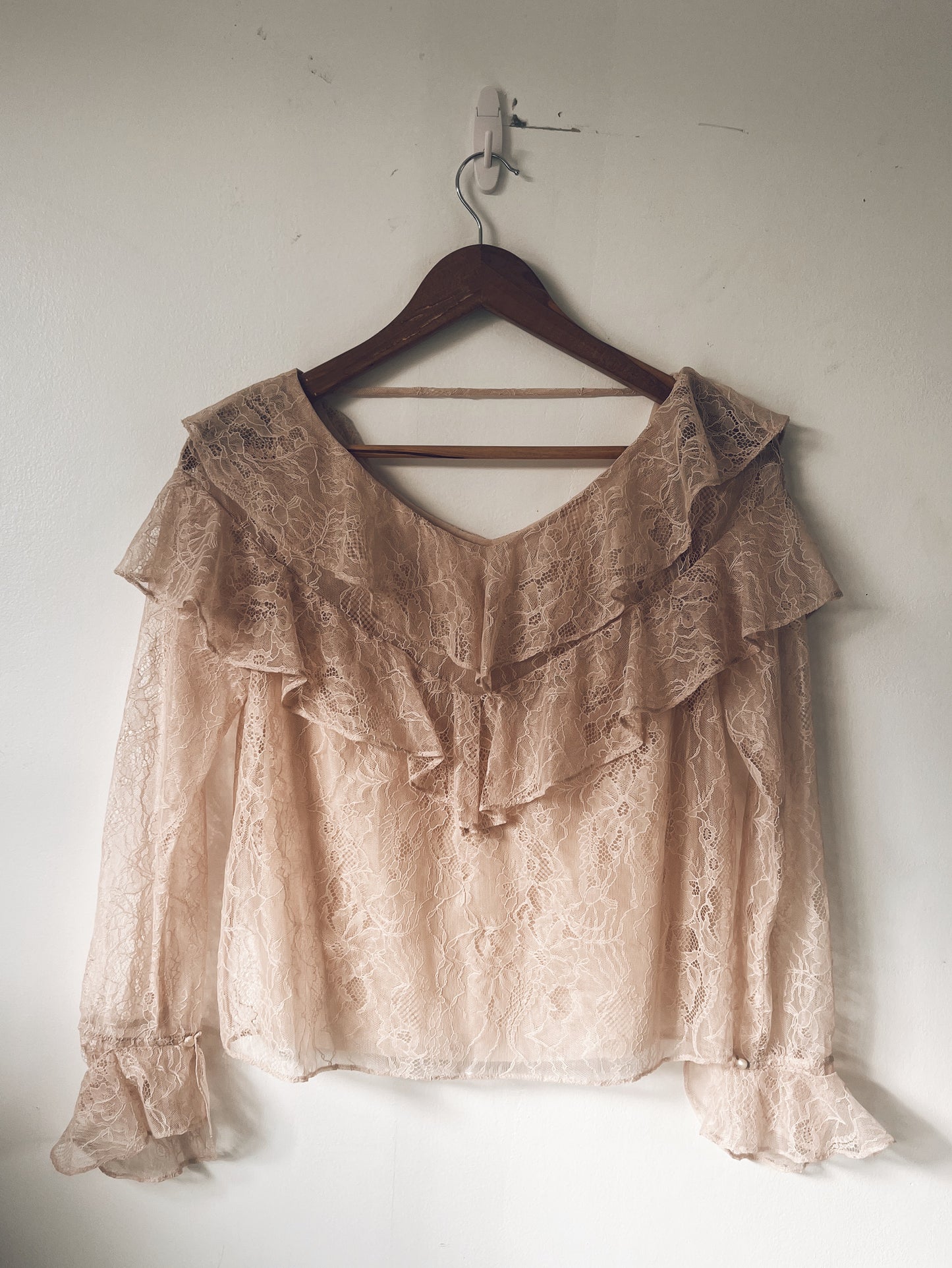 Nude Lace Long Sleeve Blouse
