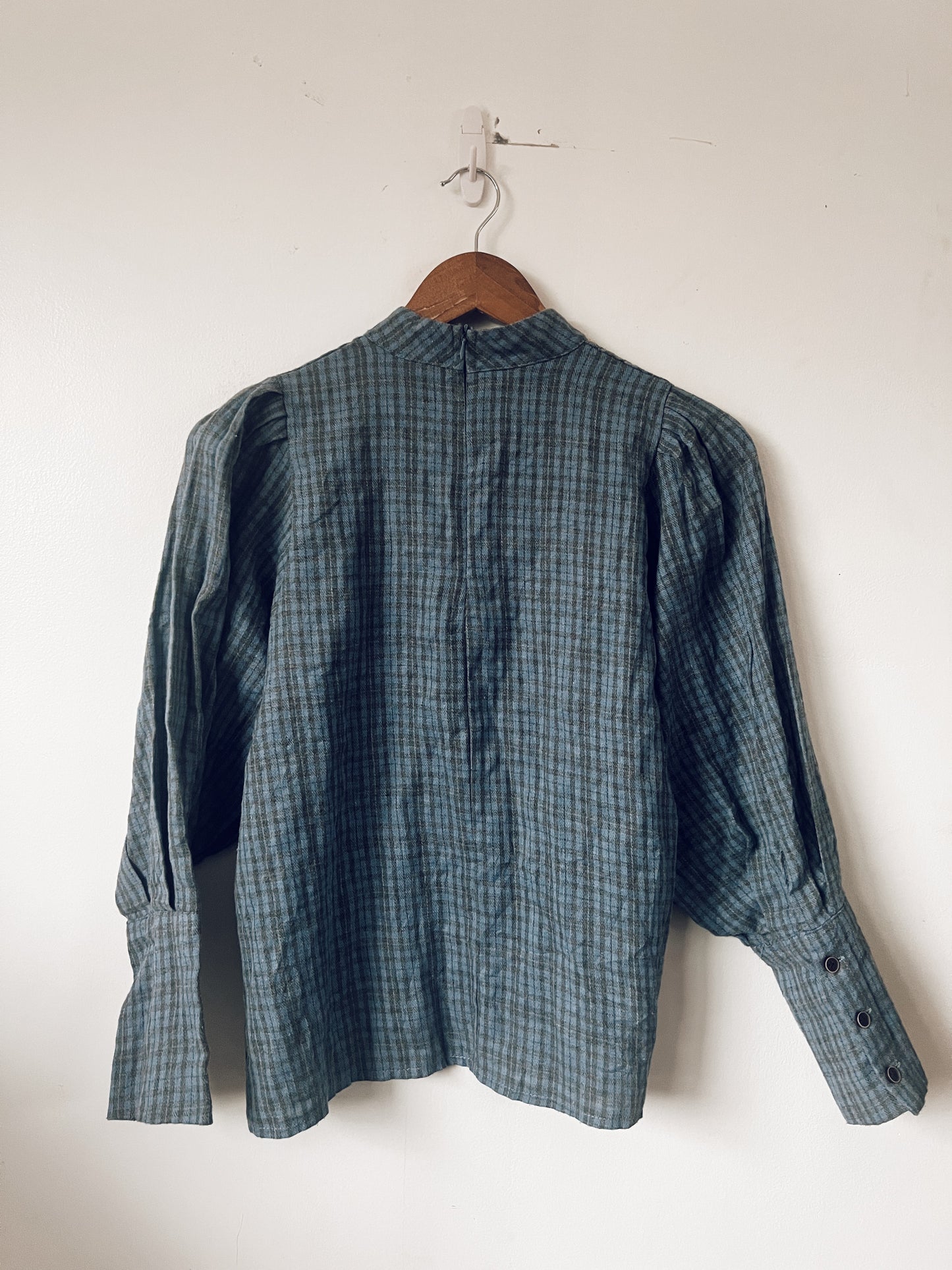 Blue/Black Checkered Long Sleeve Blouse