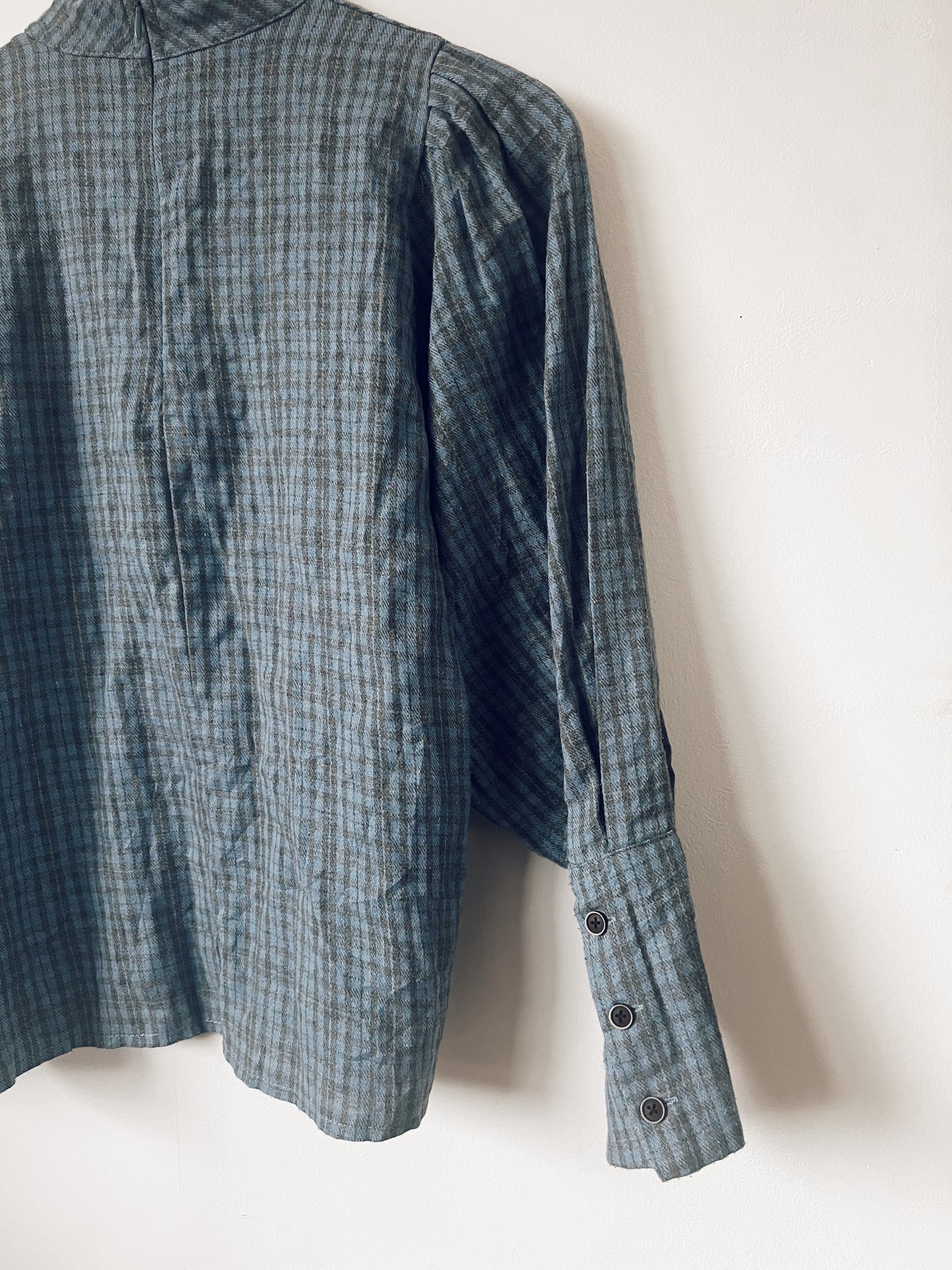 Blue/Black Checkered Long Sleeve Blouse