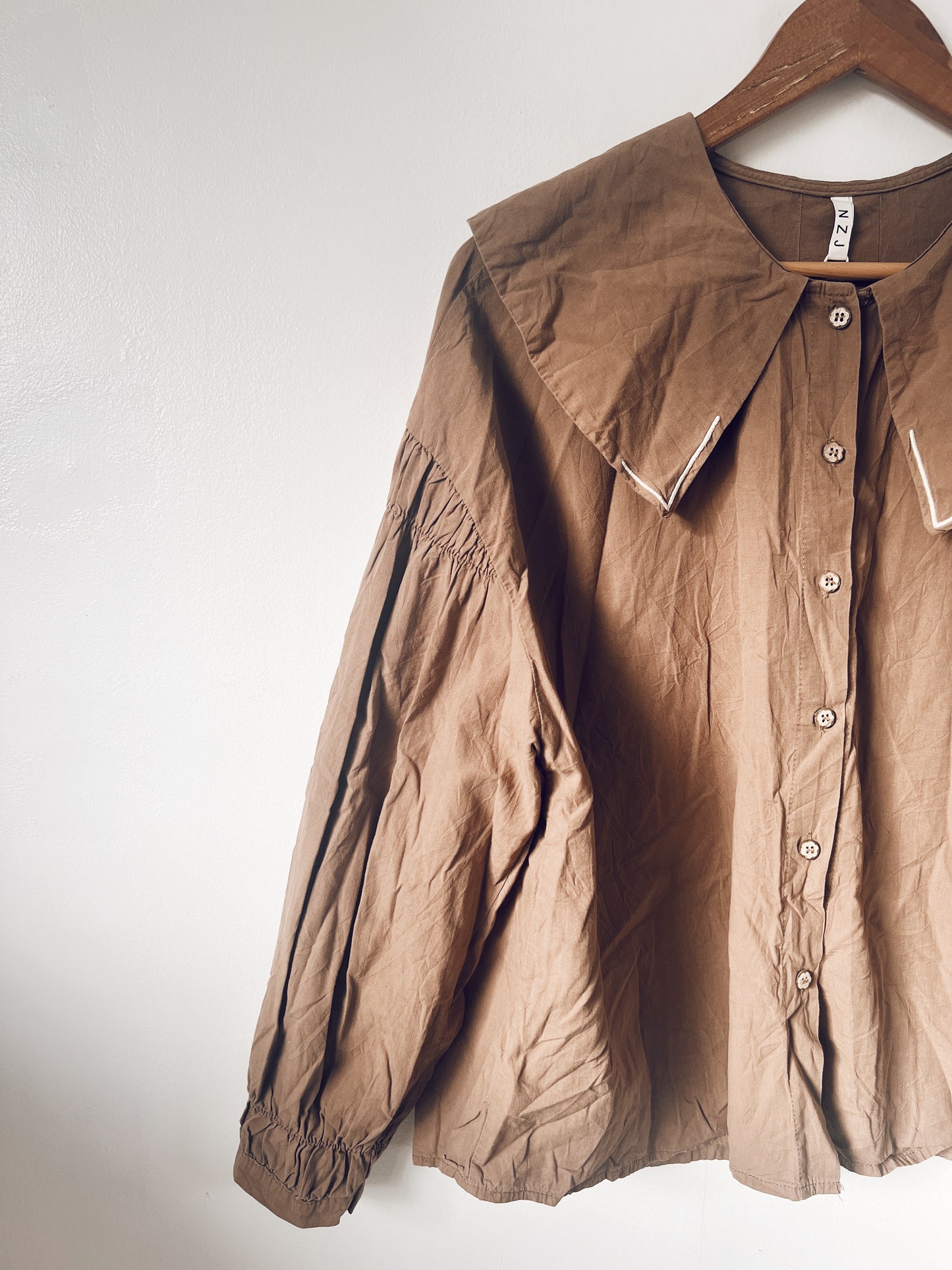 Big Round Collar Brown Long Sleeve Blouse