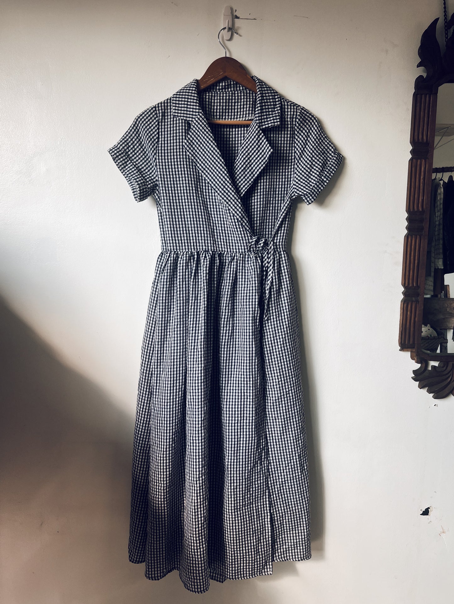 Blue and White Checkered Short Sleeve Dress