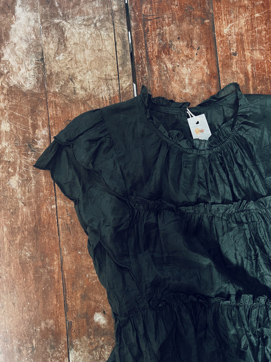 Black Blouse with Ruffle Layered Design