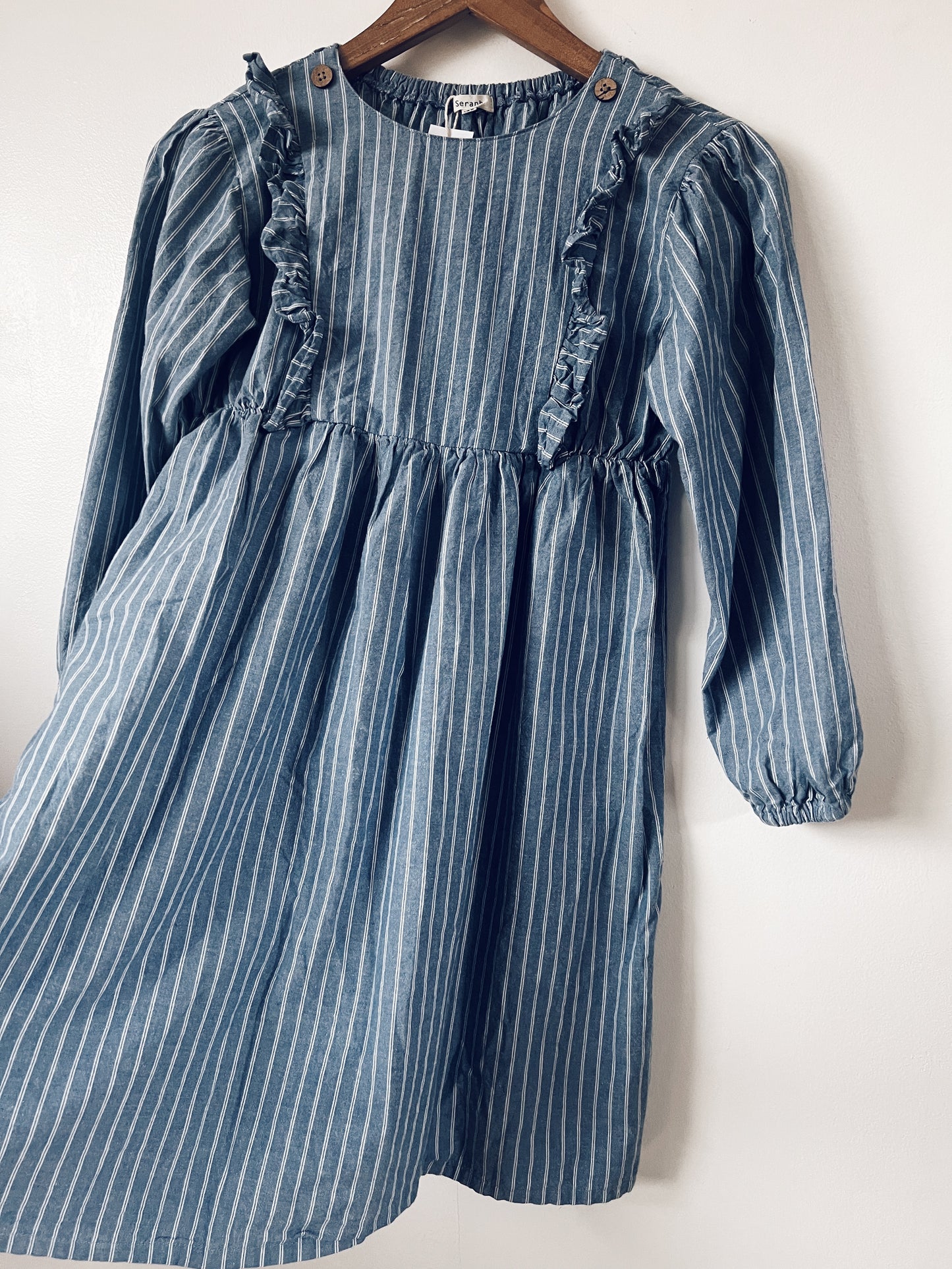 Blue and White Stripes Long Sleeve Dress