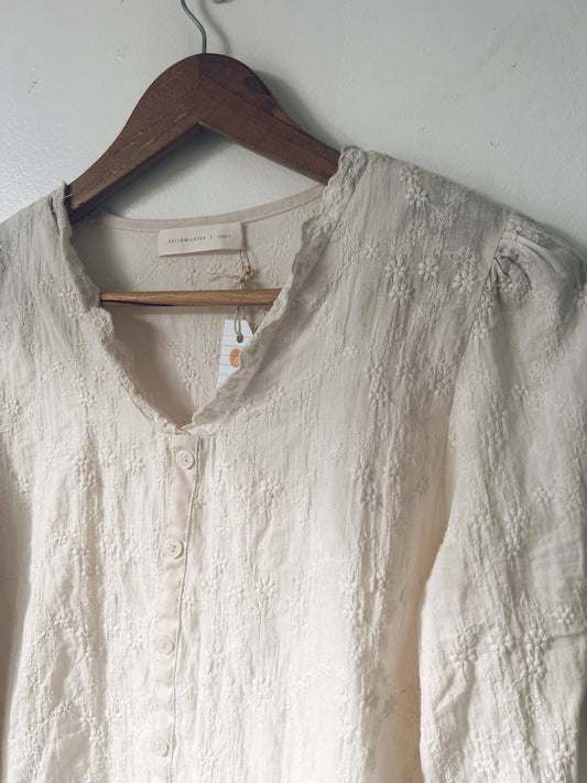 Floral Embroidered Cream Long Sleeve Blouse