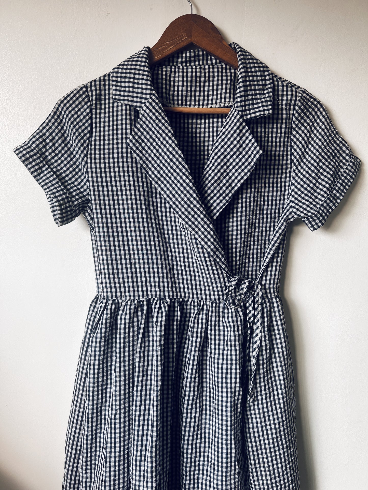 Blue and White Checkered Short Sleeve Dress