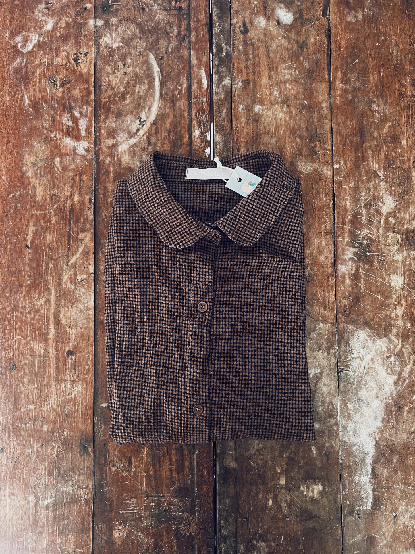 Brown and Black Checkered Long Sleeve Blouse