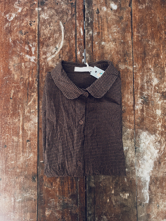 Brown and Black Checkered Long Sleeve Blouse