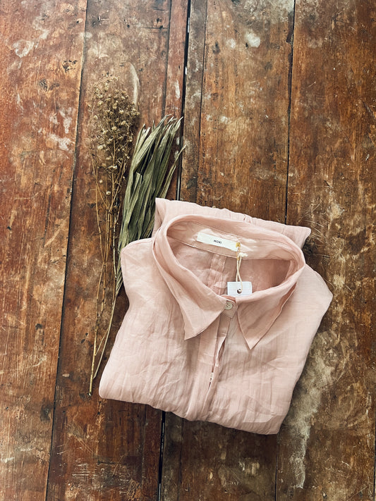 Pink Flowy Open Back Long Sleeve Blouse