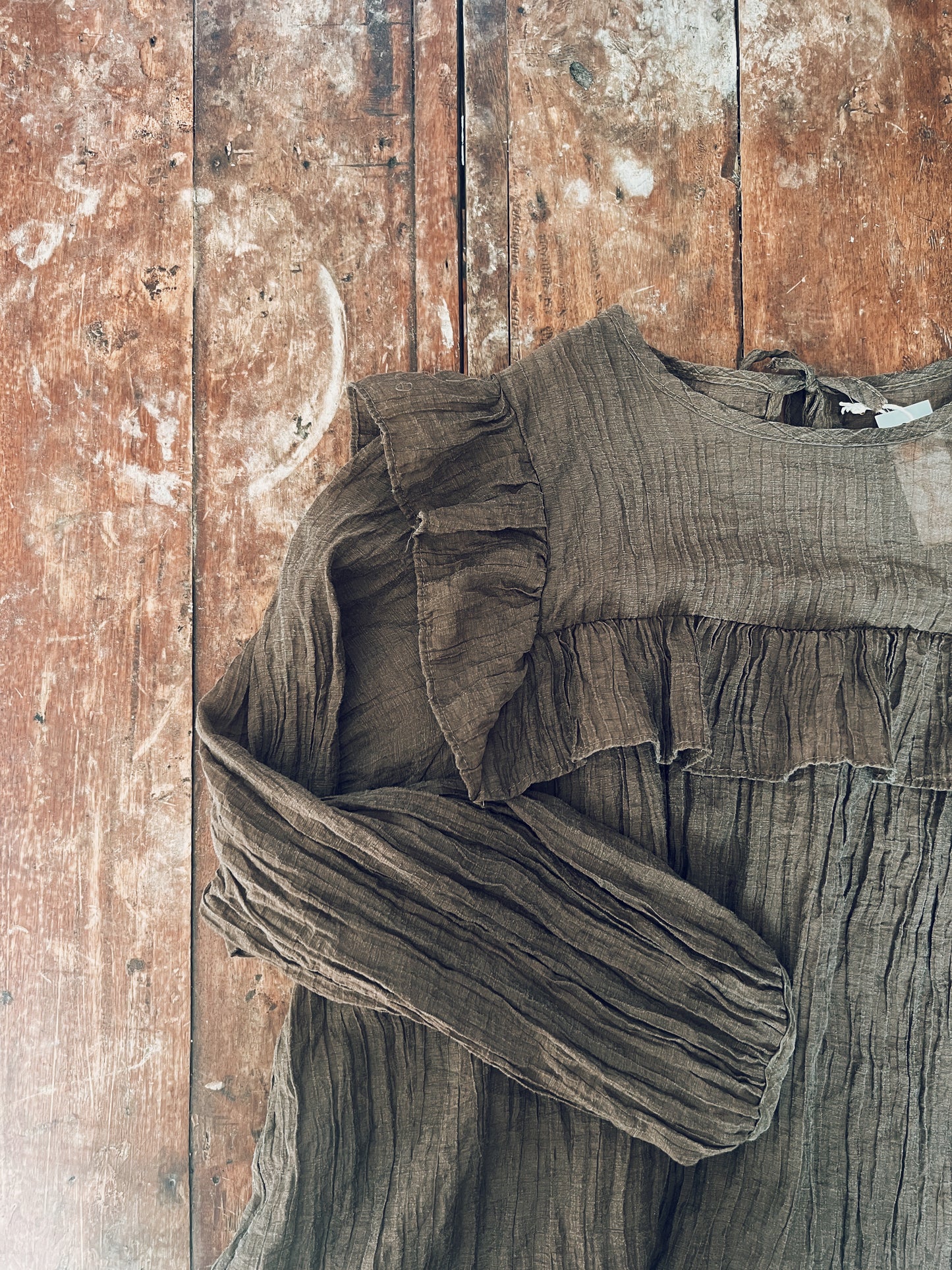 Brown Ruffle Long Sleeve Blouse