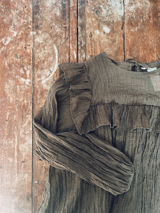 Brown Ruffle Long Sleeve Blouse
