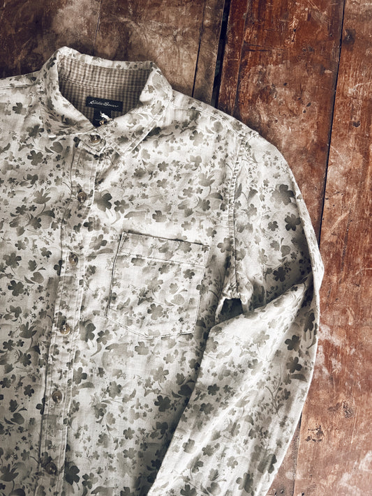 Floral Brown/Muted Green Long Sleeve Blouse