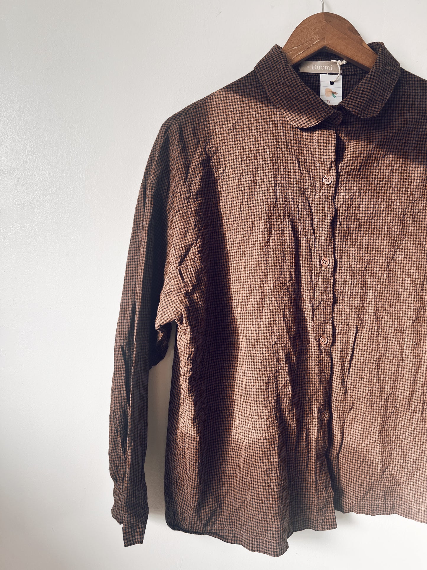 Brown and Black Checkered Long Sleeve Blouse