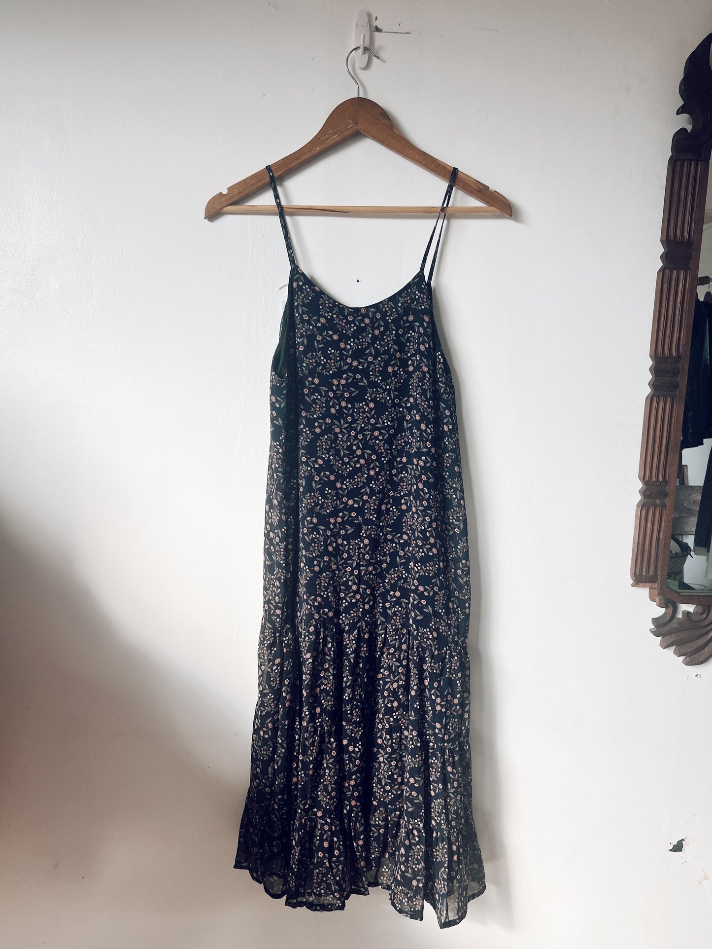 Black Floral Strap Midi Dress