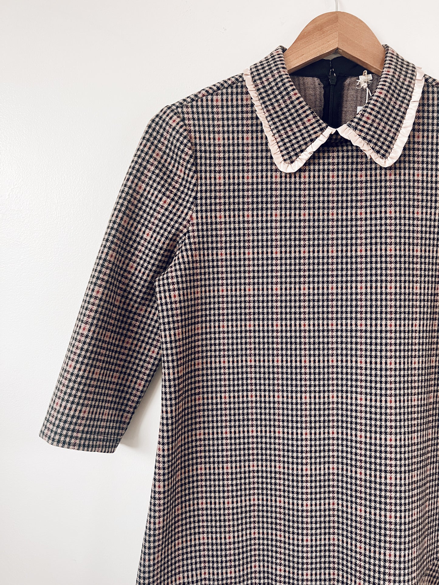 Houndstooth Pattern Dress with Cute Collar