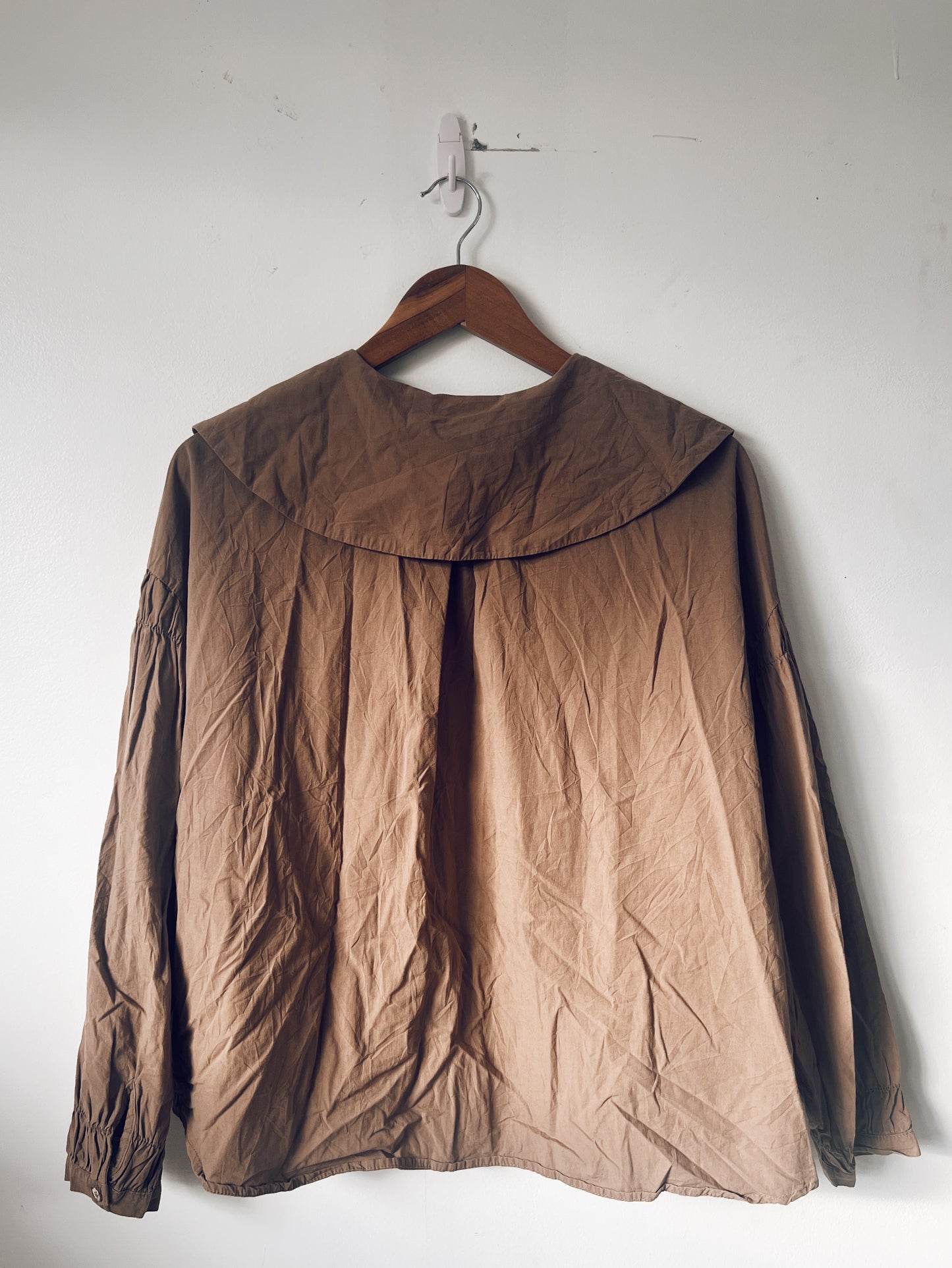 Big Round Collar Brown Long Sleeve Blouse