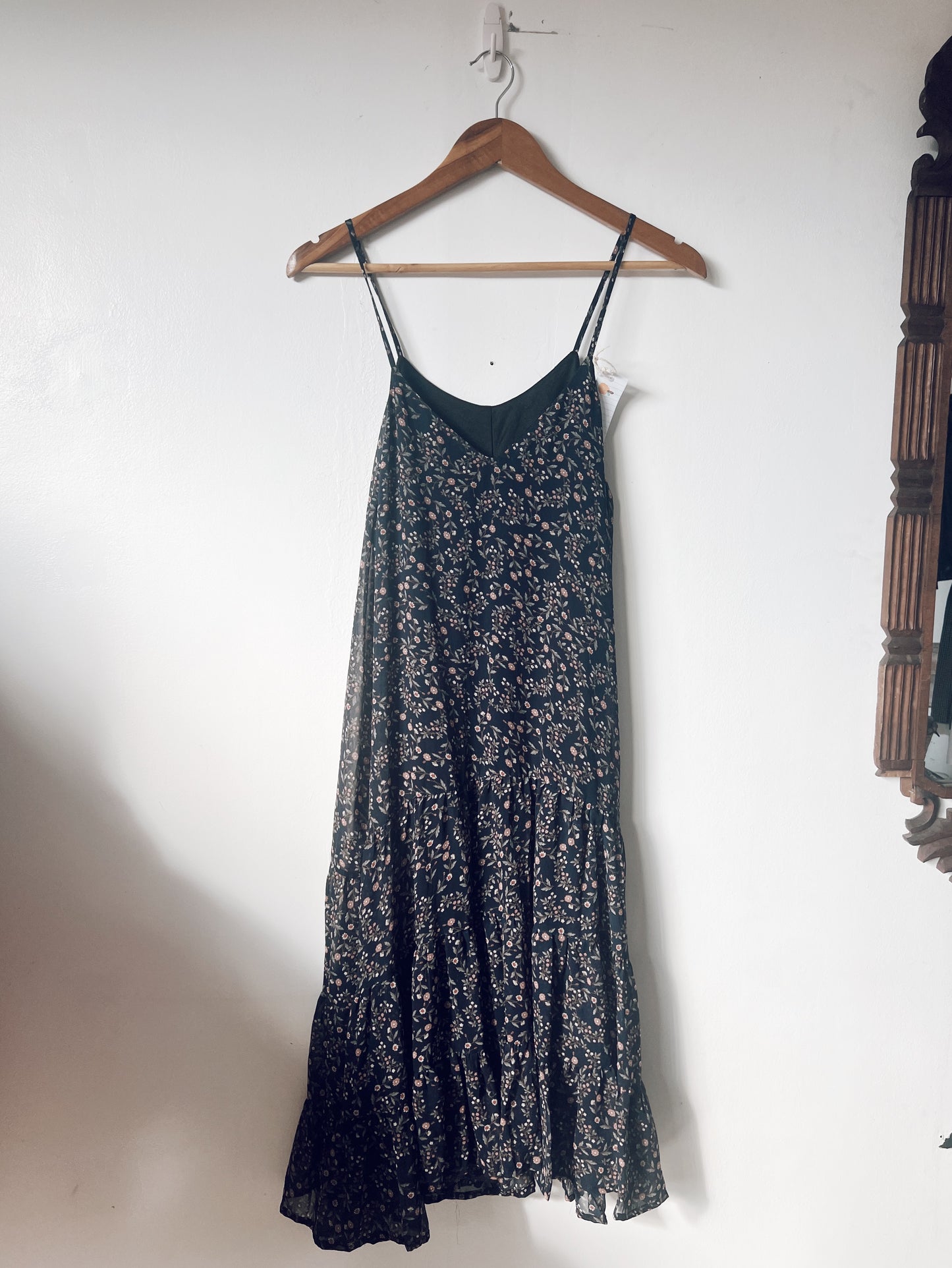 Black Floral Strap Midi Dress