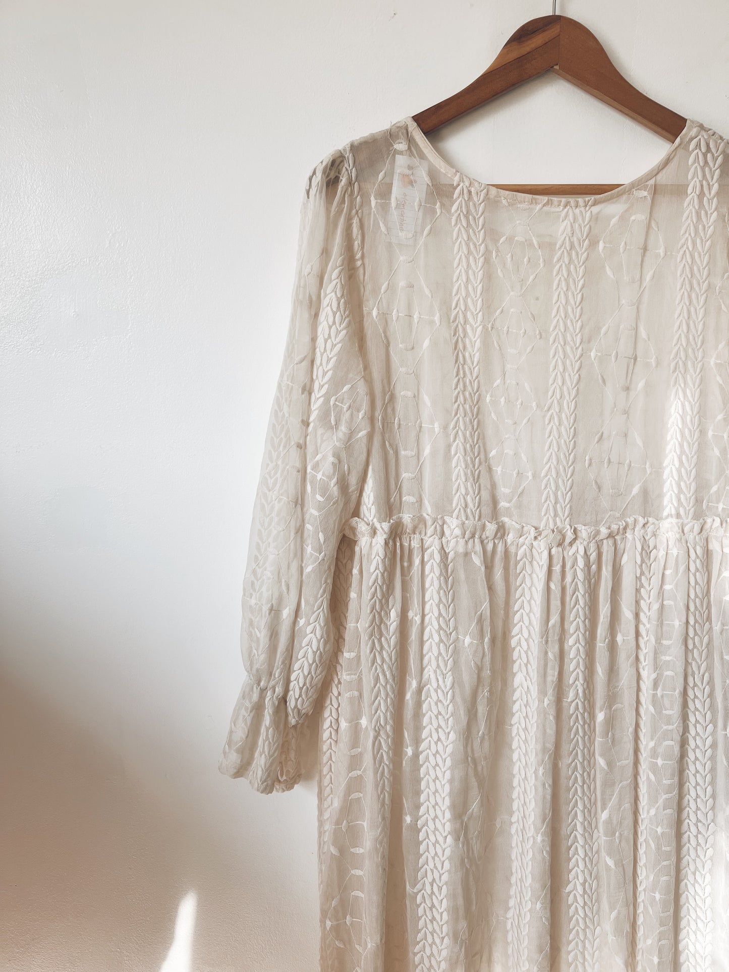 Light Beige Embroidered Long Sleeve Dress