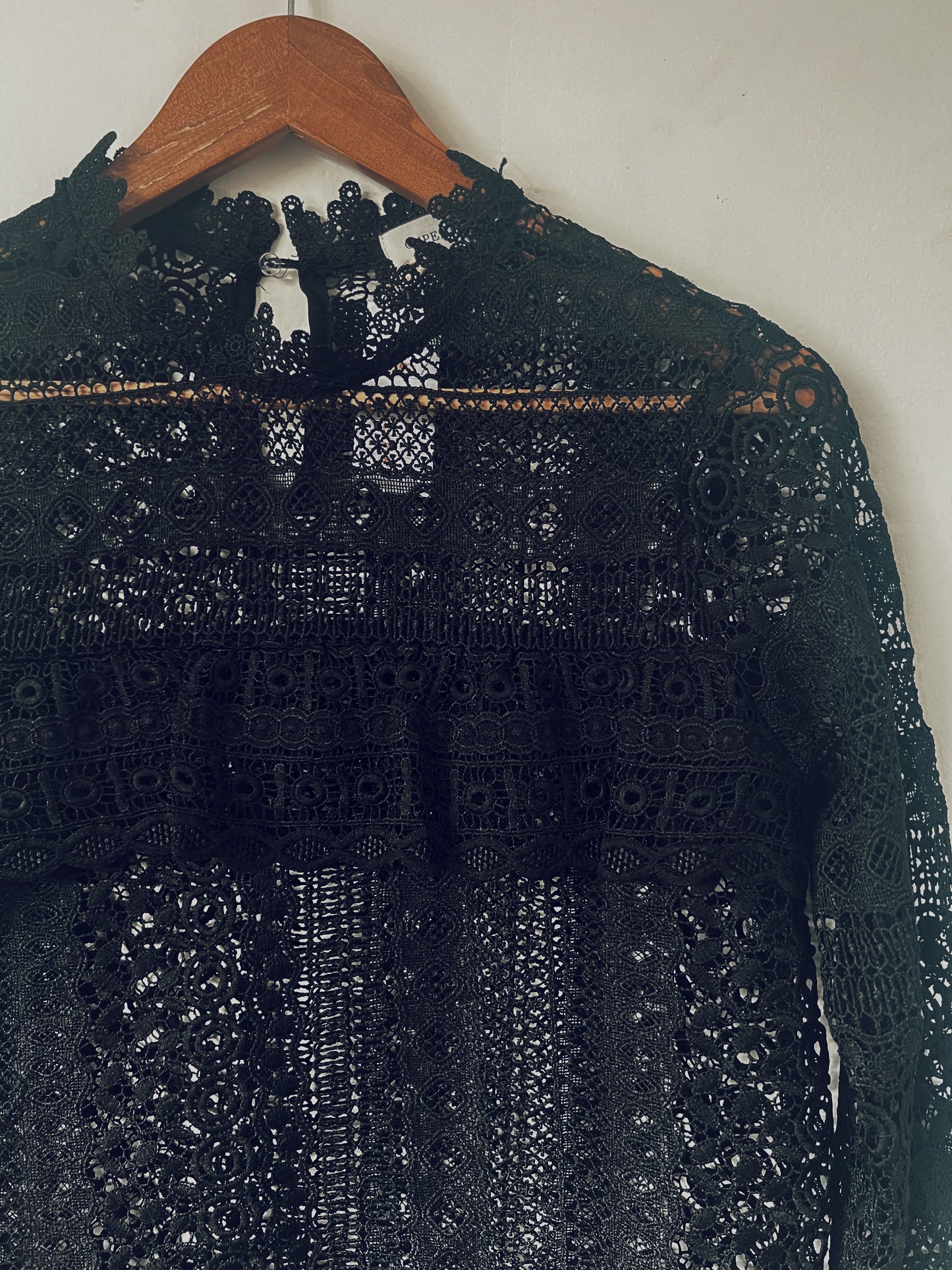 Black Intricate Lace Long Sleeve Blouse