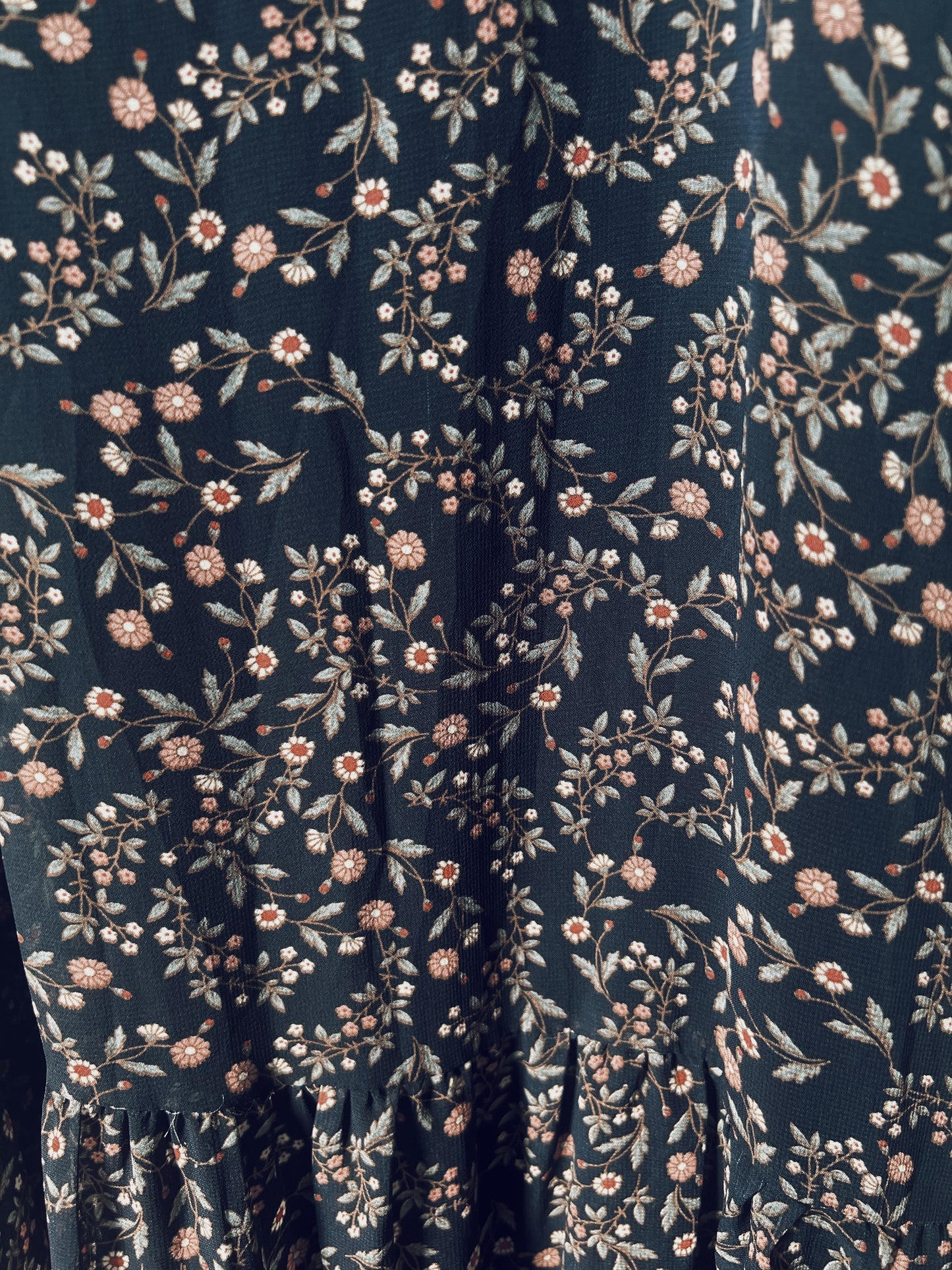 Black Floral Strap Midi Dress