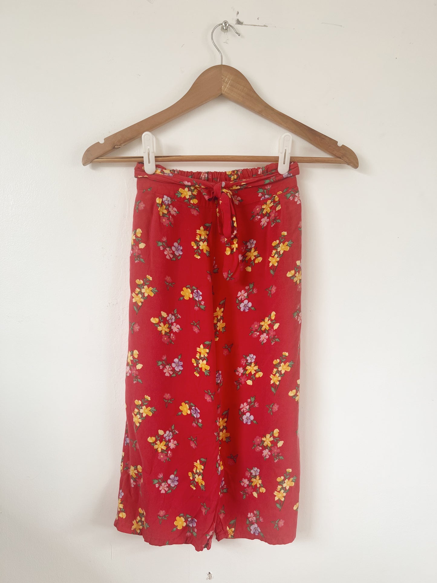 Coral Red Floral Flowy Pants