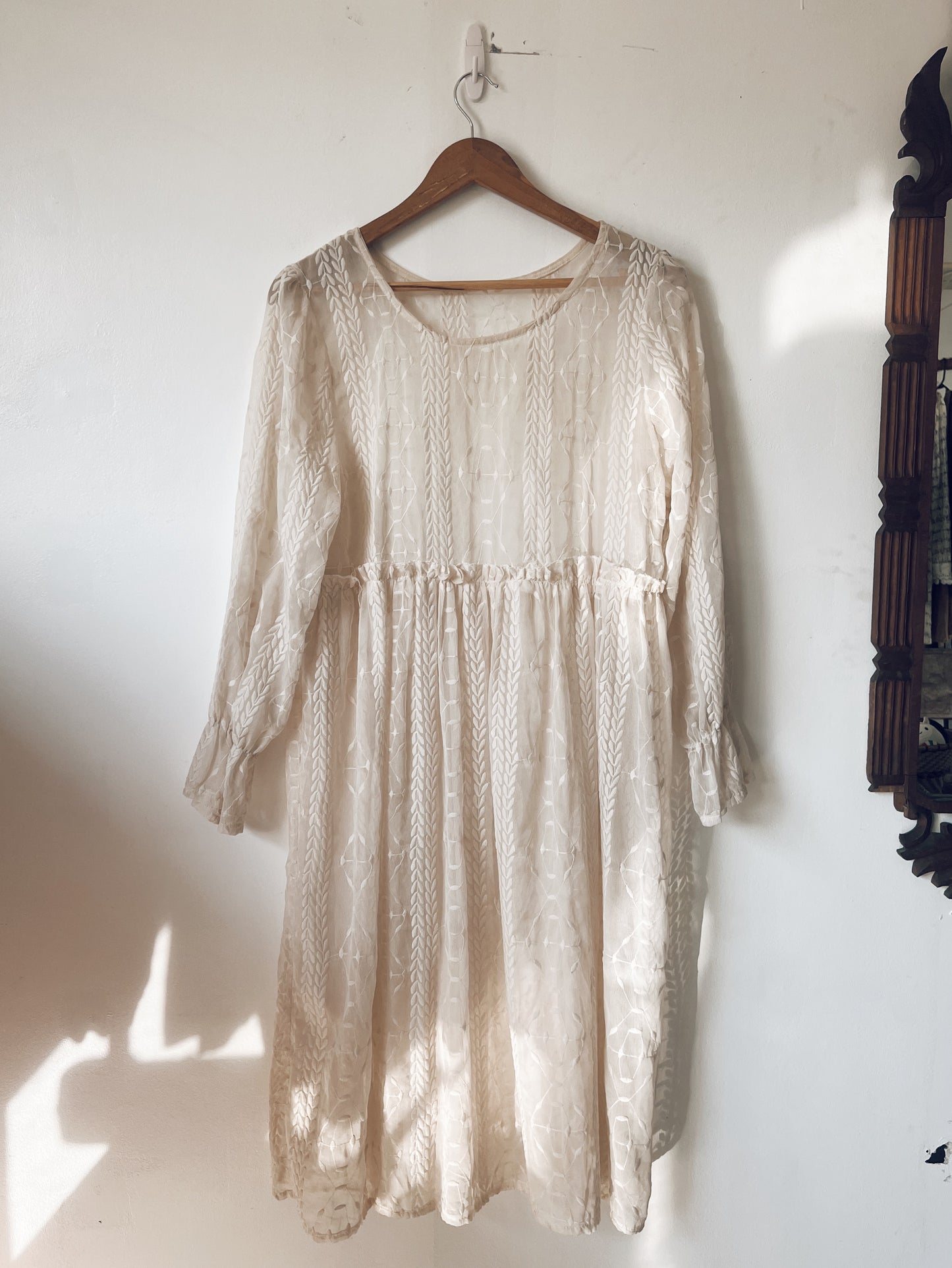 Light Beige Embroidered Long Sleeve Dress