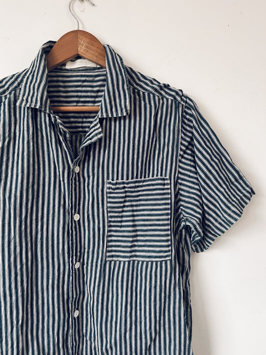 Blue and White Stripes Short Sleeve Shirt