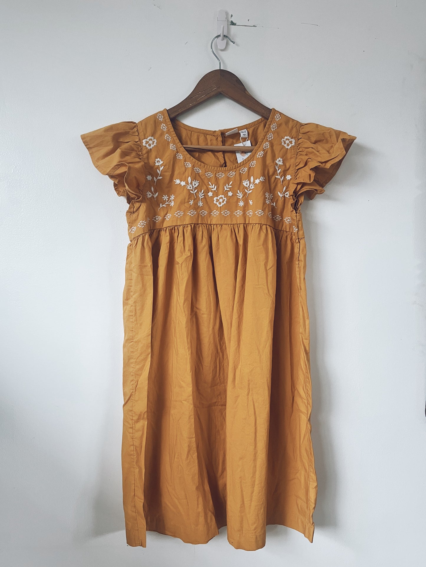 Golden Yellow with Embroidery Short Sleeve Dress