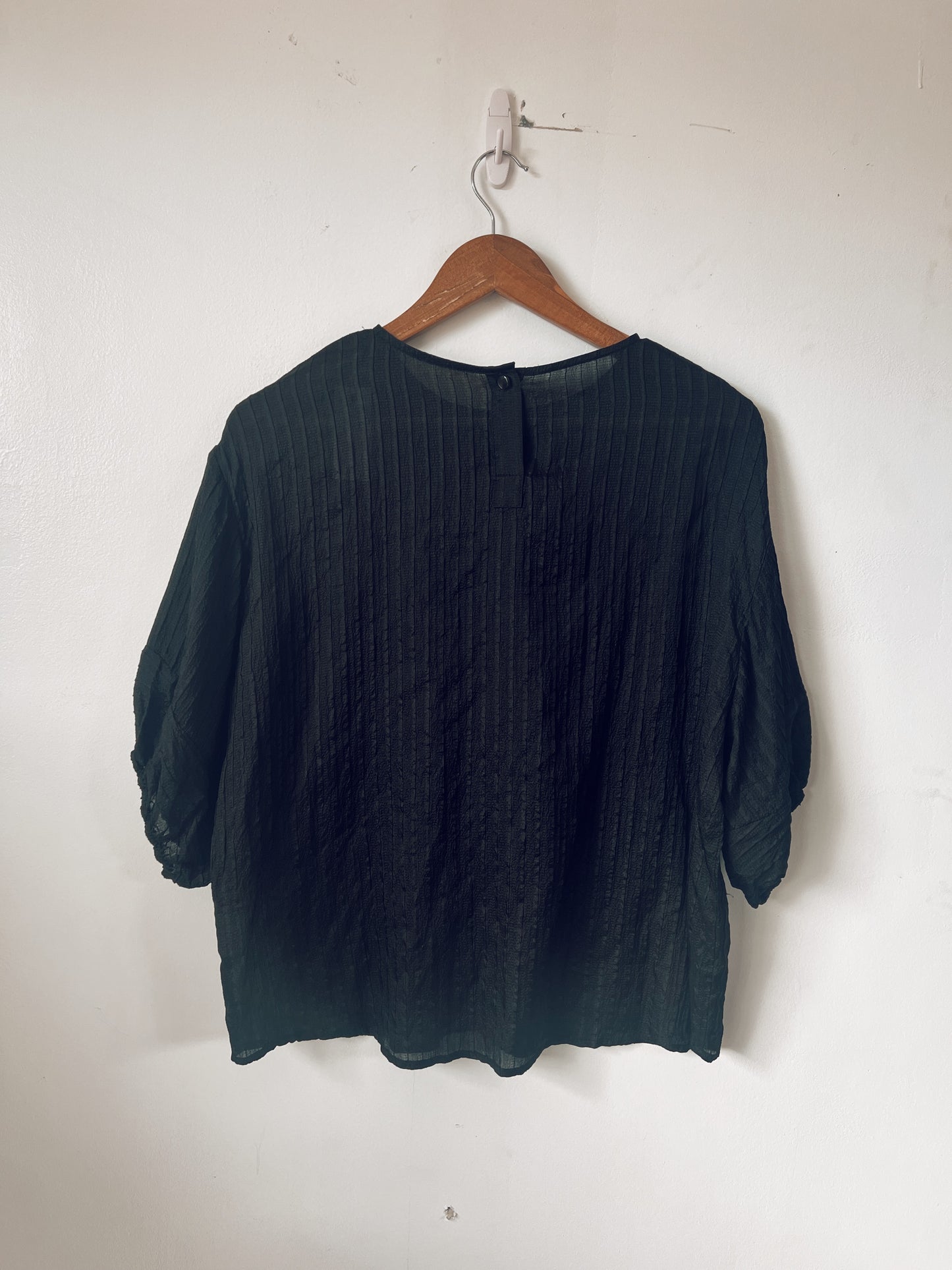 Black Blouse with Puffed Short Sleeves