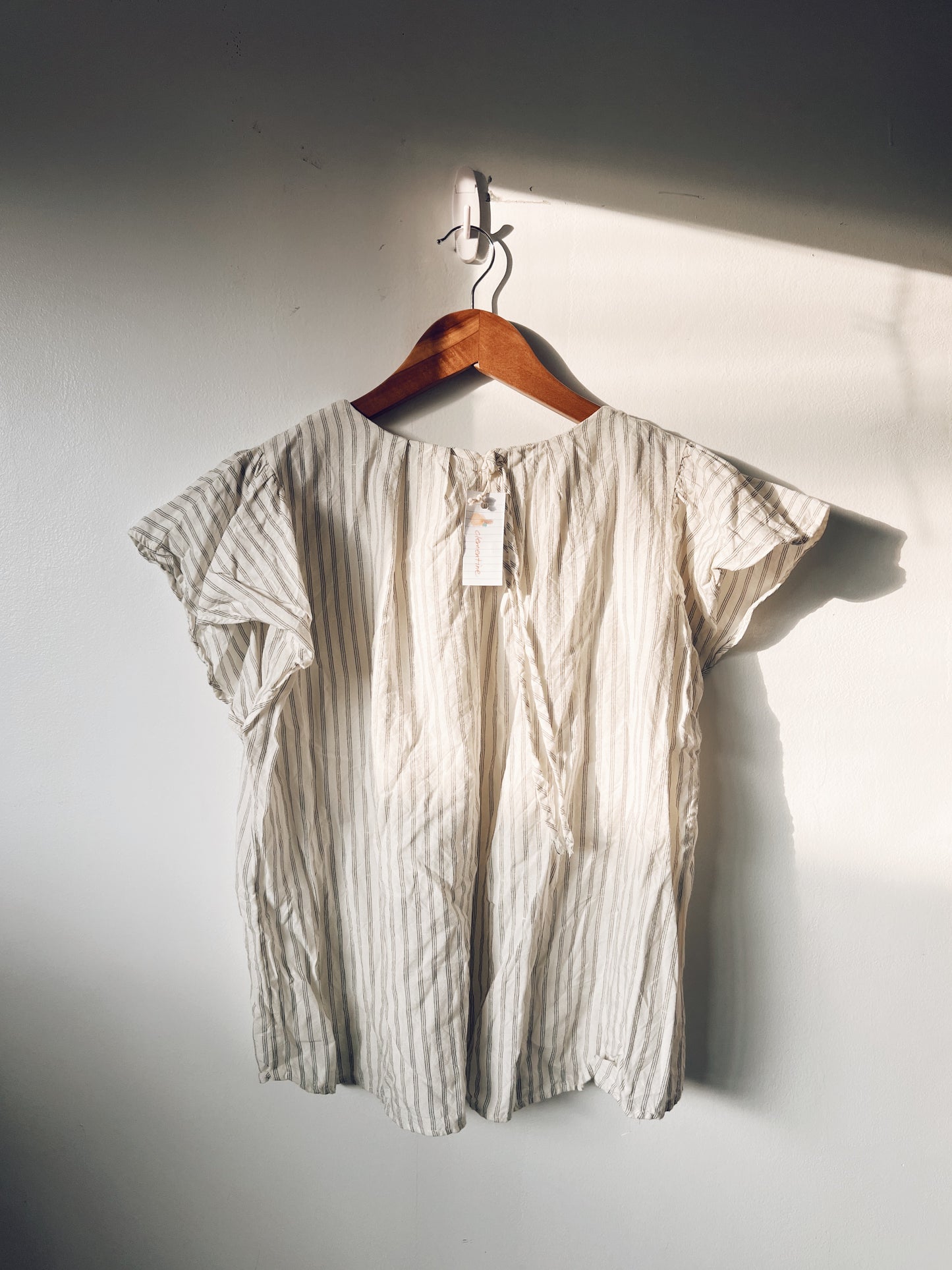 White Stripes Flutter Sleeves Blouse