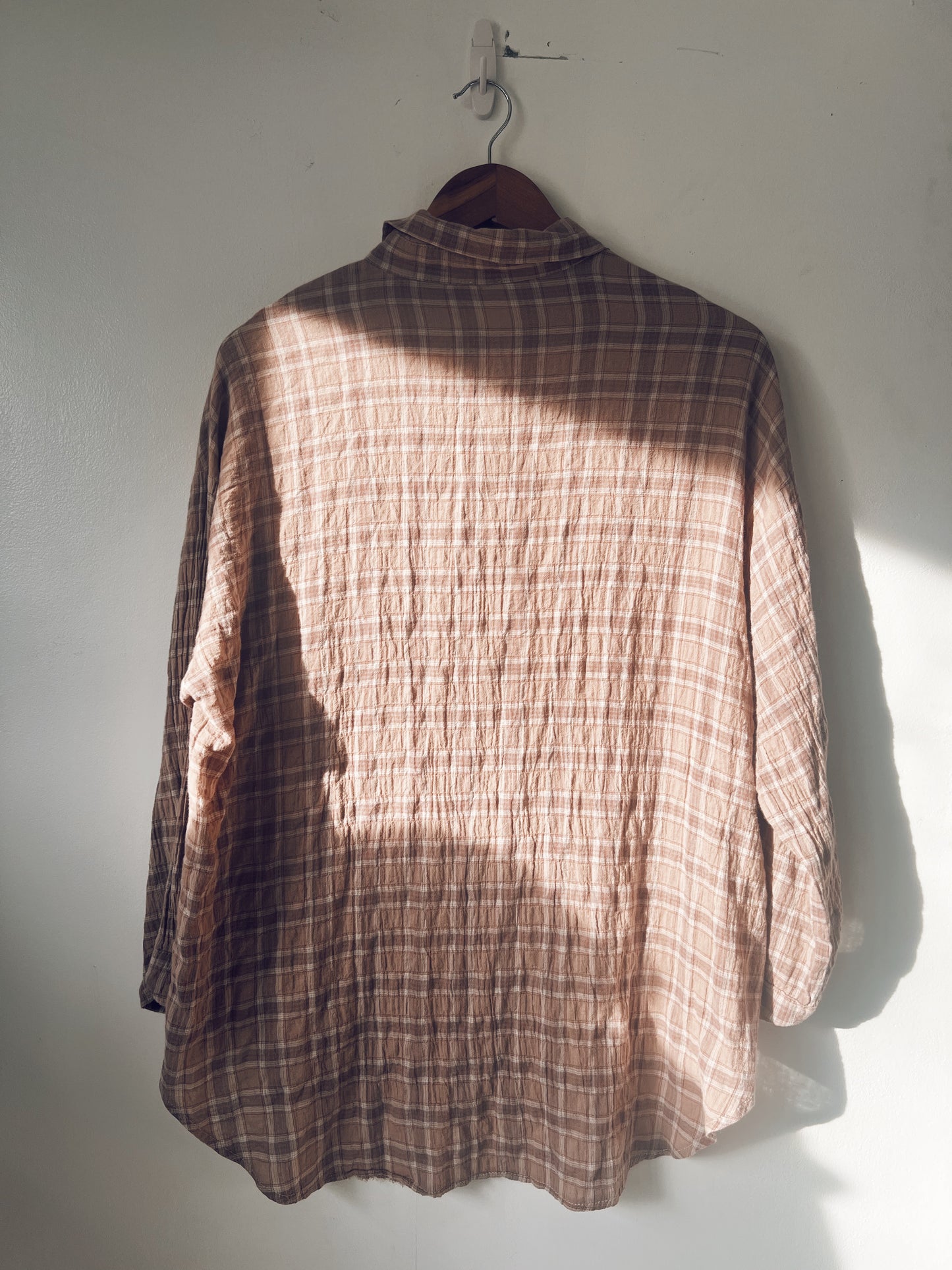 Brown Oversize Checkered Long Sleeve Blouse
