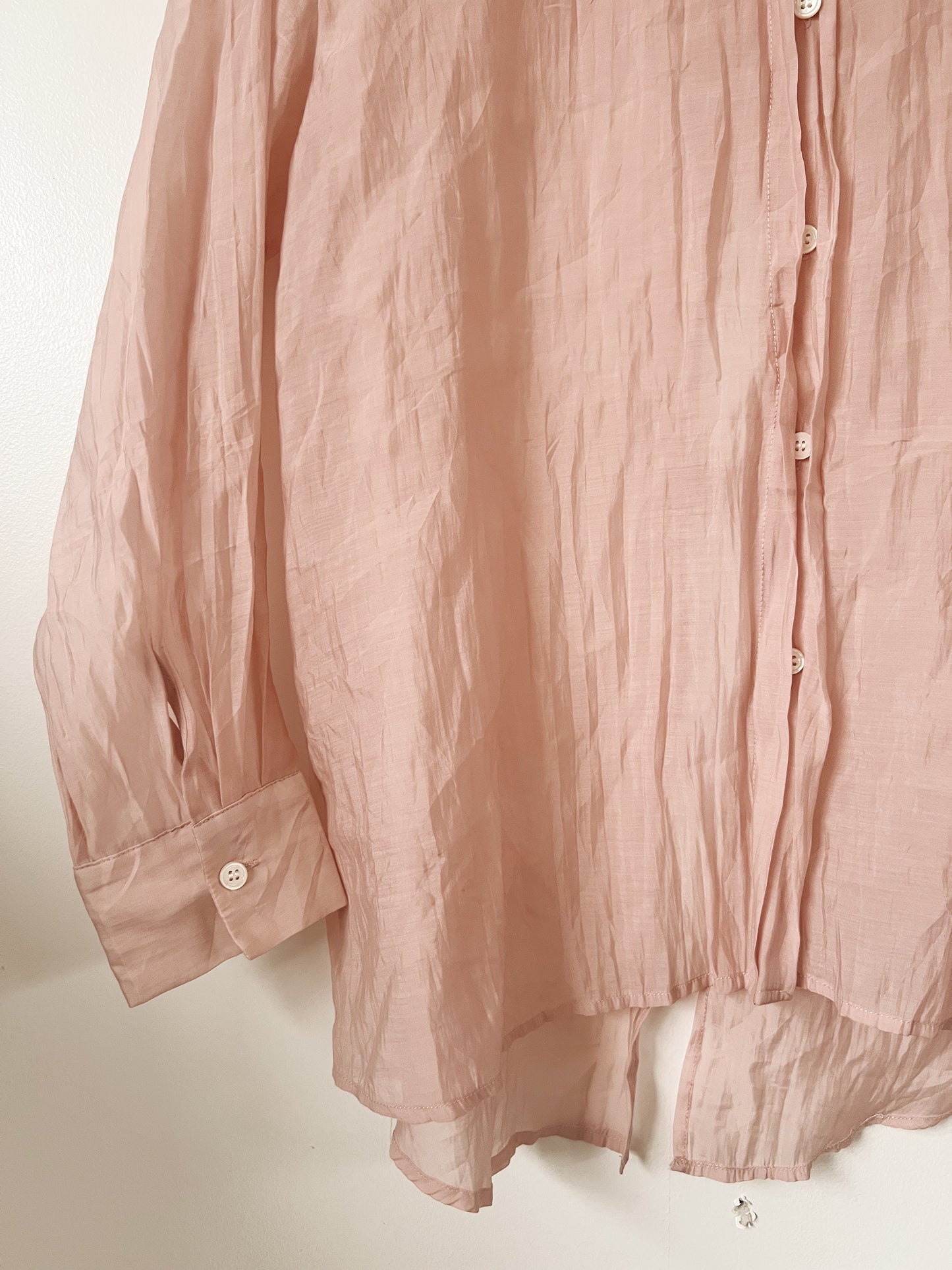 Pink Flowy Open Back Long Sleeve Blouse