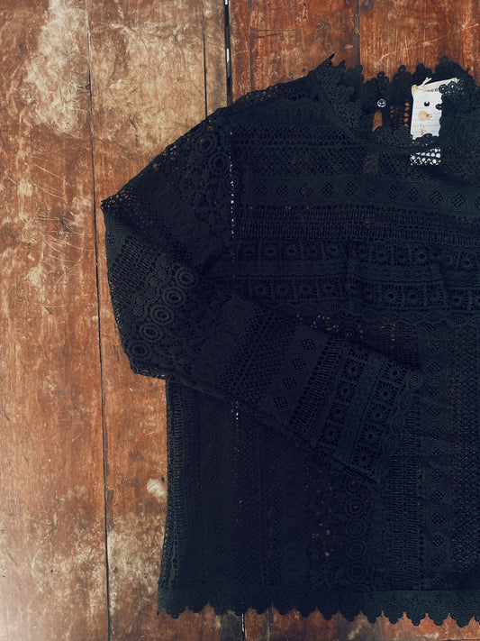 Black Intricate Lace Long Sleeve Blouse