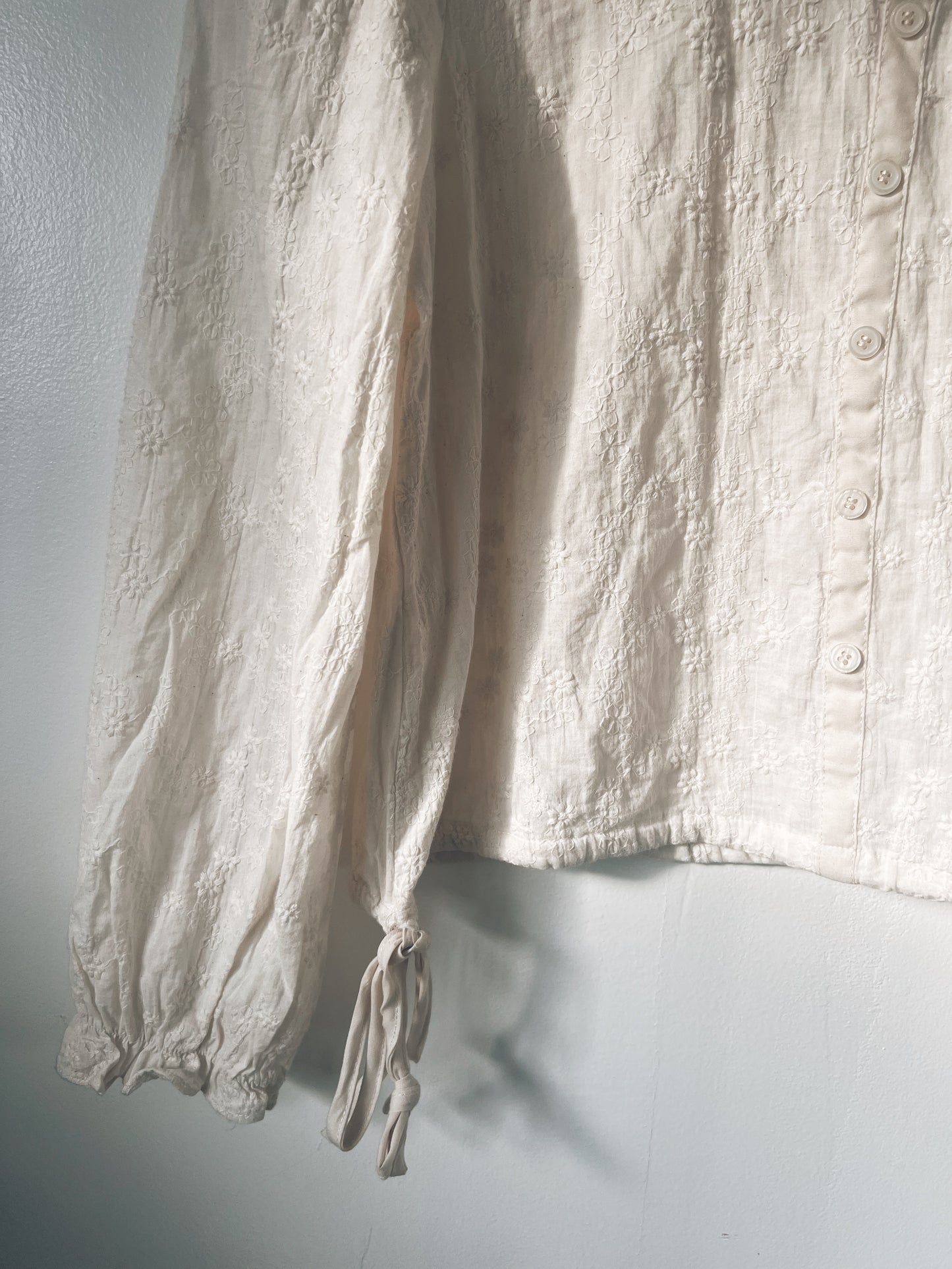 Floral Embroidered Cream Long Sleeve Blouse