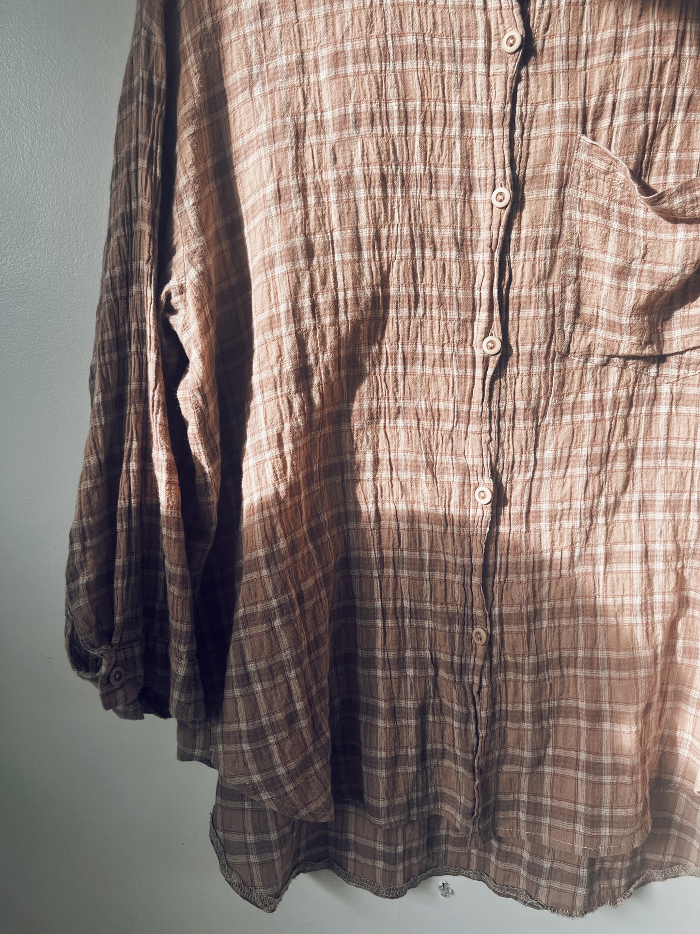 Brown Oversize Checkered Long Sleeve Blouse