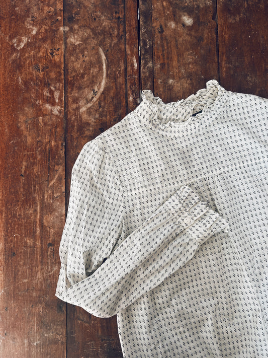 Dainty Print White Long Sleeve Blouse