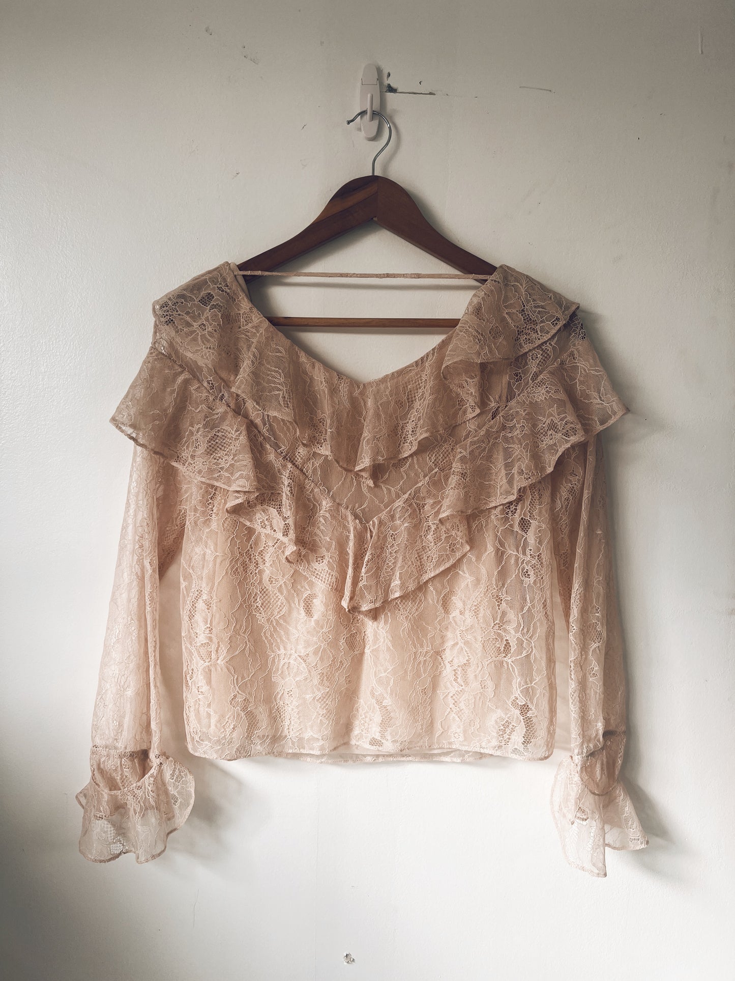 Nude Lace Long Sleeve Blouse
