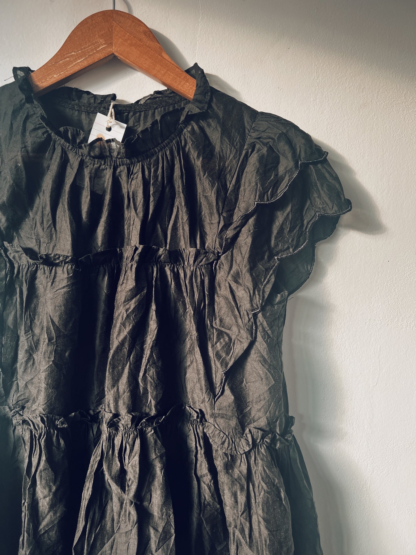 Black Blouse with Ruffle Layered Design