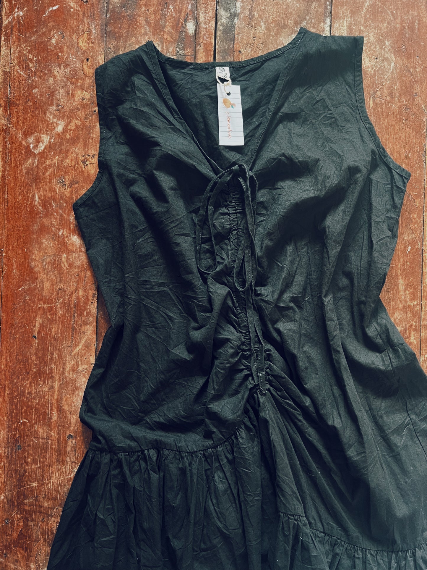 Black Sleeveless Ruched Ruffle Dress