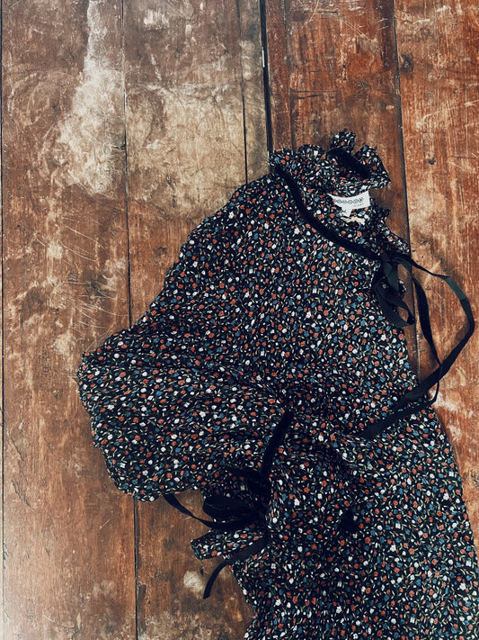 Dainty Floral Black Long Sleeve Blouse