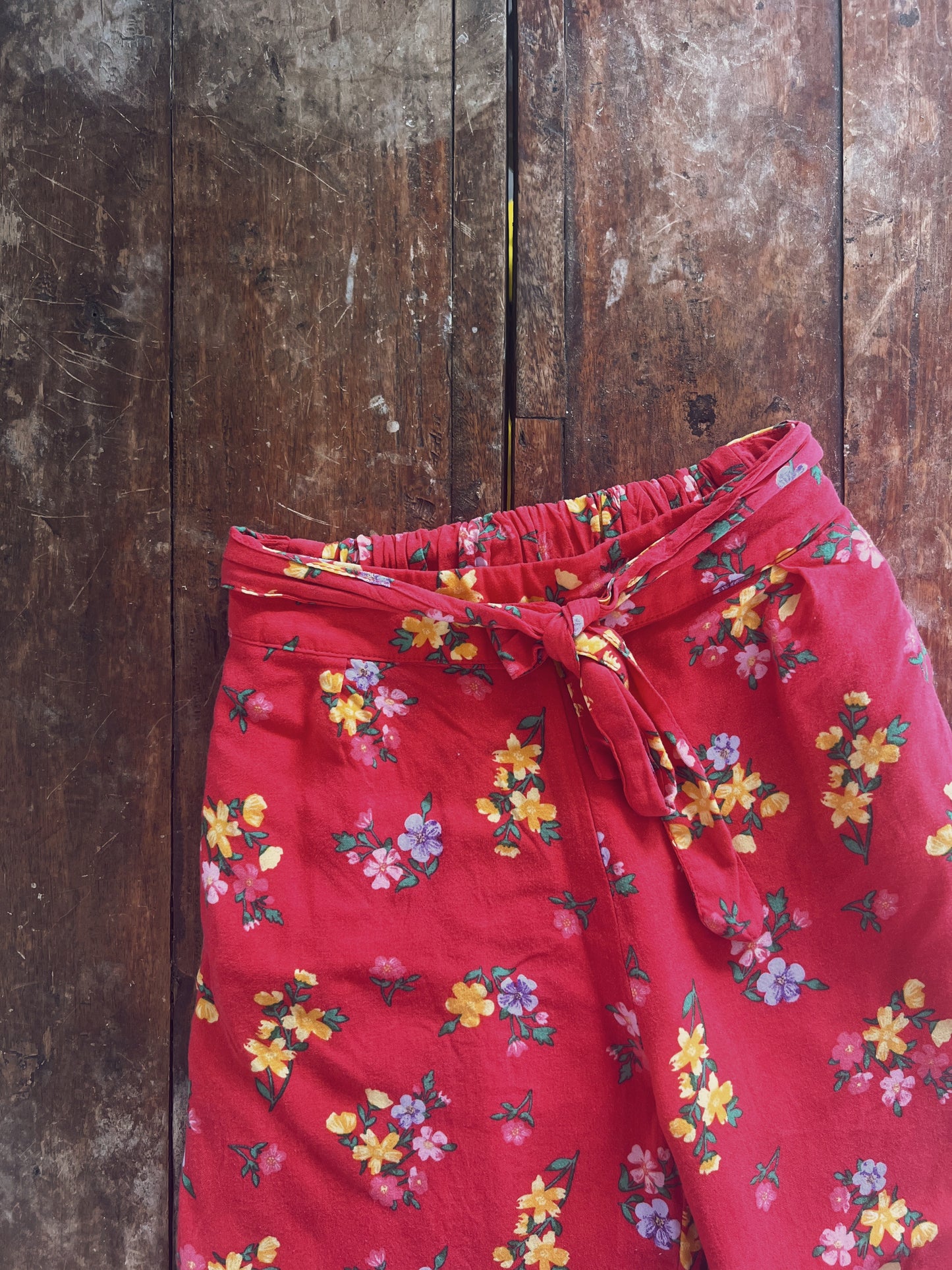 Coral Red Floral Flowy Pants