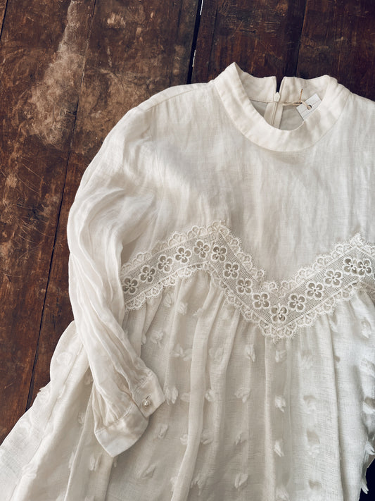 White Flowy Long Sleeve Dress