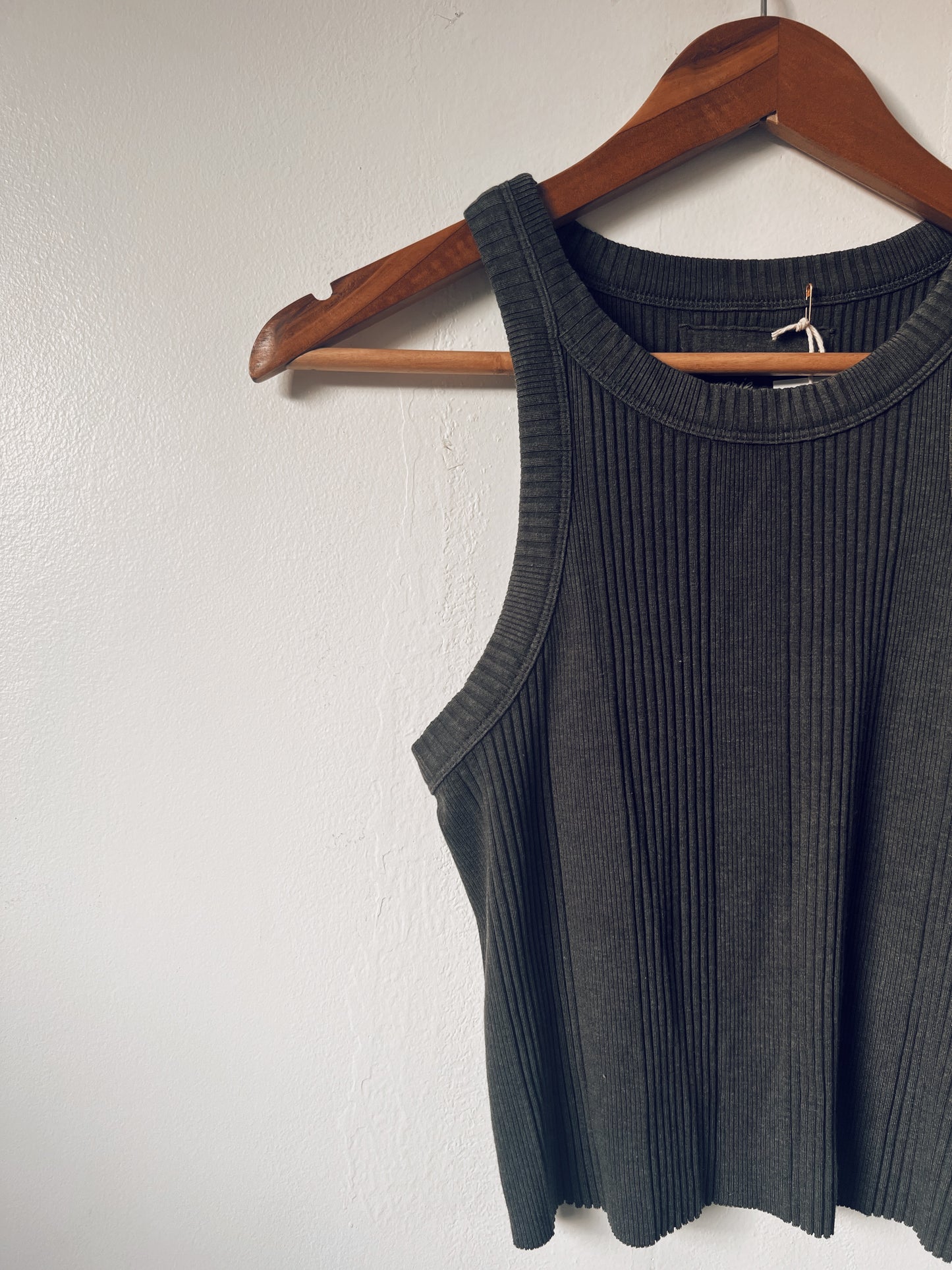 Faded Black Ribbed Racerback Cropped Tank Top